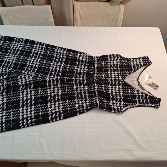 Plus Palazzo Wide Leg Jumpsuit, LG Stretch, Plaid Geometric, Slip On, New w Tags - Picture 5 of 16